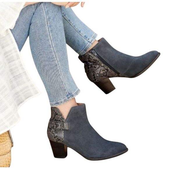 Vionic Naomi Womens Gray Suede Snake Print Heeled Ankle Booties Size 8 - Picture 2 of 12